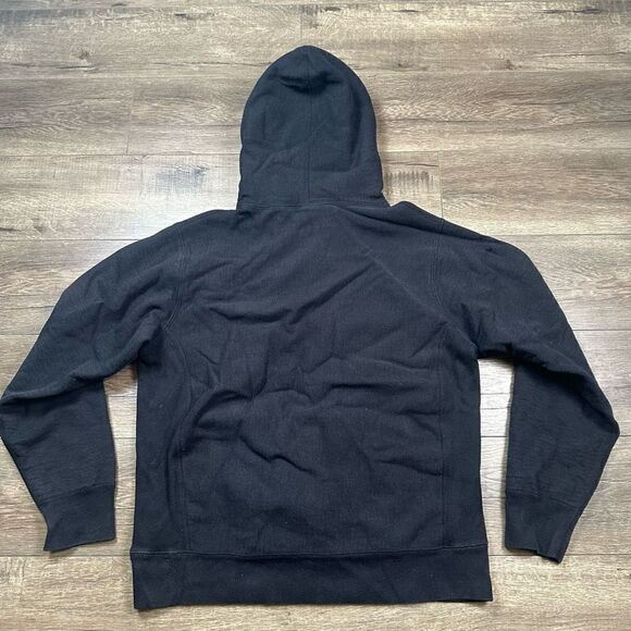 Supreme Size Medium Patent Leather Chenille Arc Logo Hoodie Black Sweatshirt - Picture 6 of 10